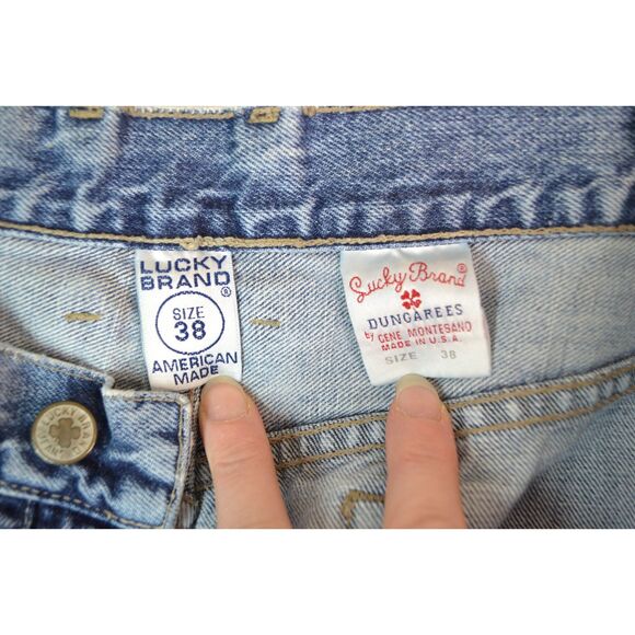 Lucky Brand Dungaree Men's 38 Medium Wash Straight Baggy Fit Button Fly Jeans - Picture 7 of 15